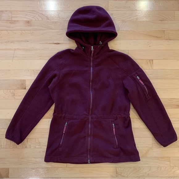Lands End women’s size small 6-8 merlot purple fleece jacket hooded cozy coat - Picture 1 of 10